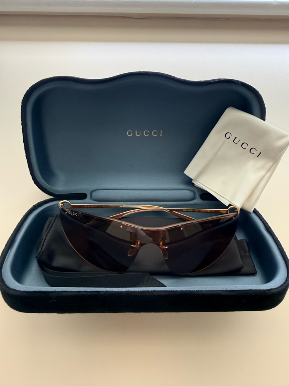 Gucci Shield Sunglasses in Brown with Gold Accents